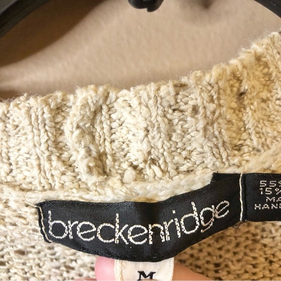 Breckenridge Wool Silk Button Front V‎ Neck Cardigan Heather Sweater Tan Medium - Picture 3 of 5